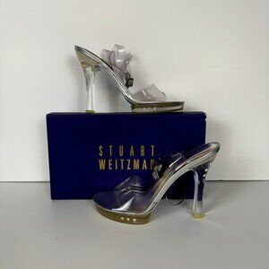 STUART WEITZMAN Atomic Clear Vinyl Platform Sandals with Rhinestone Accents